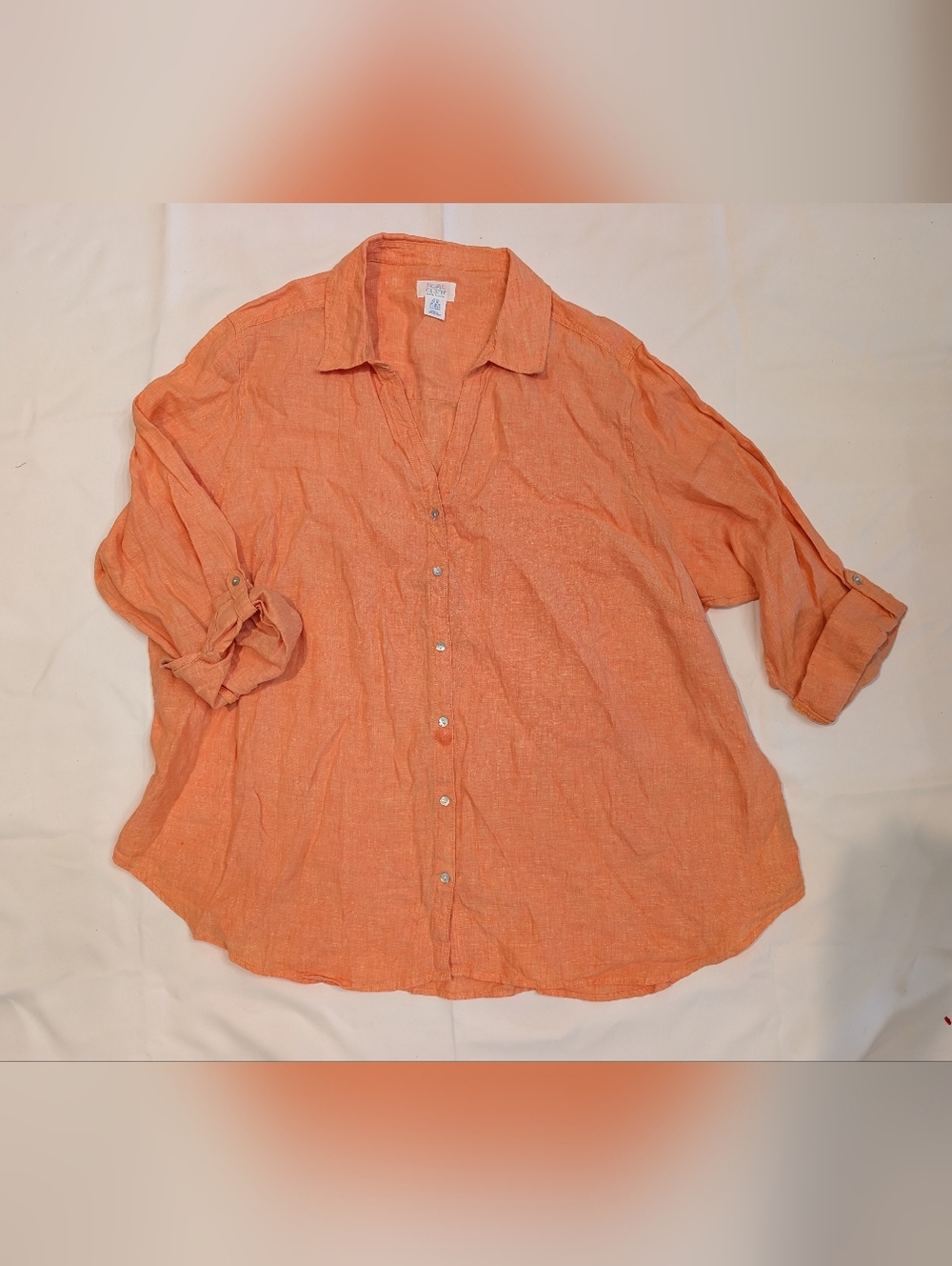 Sigrid Olsen Linen Salmon Orange Button Up Summer Shirt 3X